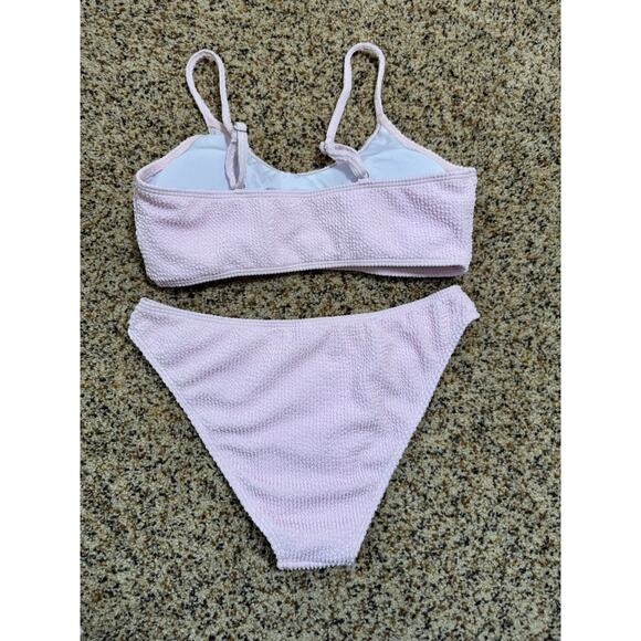 Women's Ribbed Bikini Sets Scoop Neck Cheeky Swimsuit Textured Pink‎ Two Piece M - Picture 3 of 8